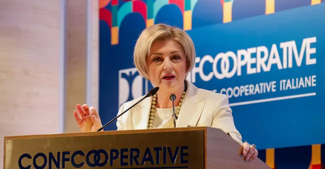 Minister of Labour Marina Elvira Calderone at the Palazzo della Cooperazione during the Confcooperative Lavoro e Servizi National Assembly, Rome, June 4, 2026. ANSA/GIUSEPPE LAMI ANSA