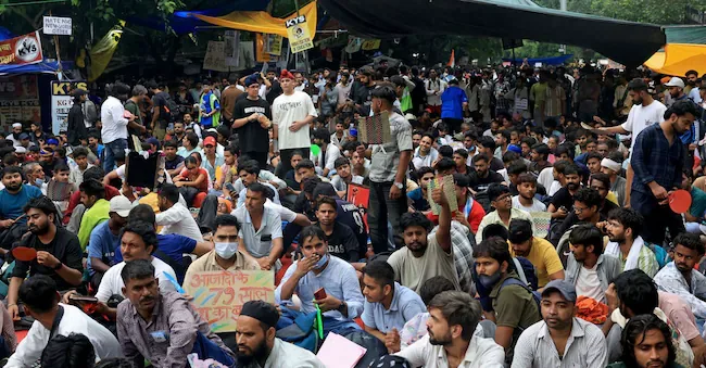 Activists gathered around the Cockroach Janta Party (CJP) in their “encampment” in central New Delhi REUTERS