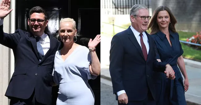 On the left: the newly appointed British Prime Minister Andy Burnham waves in front of 10 Downing Street with his wife Marie-France van Heel after taking office, in London, Great Britain, July 20, 2026. (REUTERS/Isabel Infantes). On the right: outgoing British Prime Minister Keir Starmer and his wife Victoria leave Downing Street heading to Buckingham Palace to formally present their resignation to King Charles III, in London, Great Britain, July 20, 2026. The new Labour leader Andy Burnham is set to become the next Prime Minister of the United Kingdom on July 20, officially succeeding Starmer. (EPA/Neil Hall) REUTERS and EPA