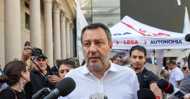 Gazebo of the League in Piazza San Carlo for the primaries of the League candidate for mayor of Milan with Matteo Salvini, Milan (Italy) June 20 2026 (Photo Massimo Alberico/LaPresse), in the photo Matteo Salvini LAPRESSE