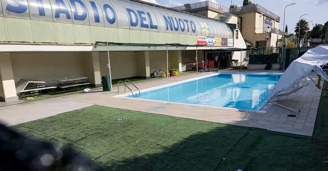 The Paolo Roghi swimming pool in Monterondo, where today a 5-year-old child died while in the water with 15 other children participating in a summer camp, Rome 22 July 2026. ANSA/MASSIMO PERCOSSI (GENERIC, accident, illness, fallen, dead) ANSA