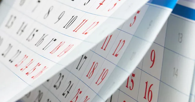 Flipping of sheets of calendar with black and red numbers Sergei Fedulov - stock.adobe.com