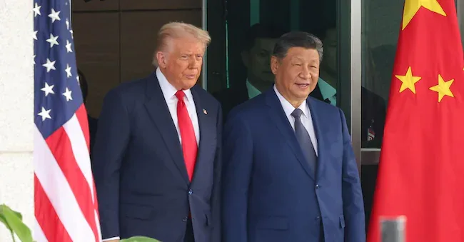 October 30, 2025, Korea: the US-China summit. Pictured: President Donald Trump and Chinese President Xi Jinping after their talks in the Naraemaru reception hall inside an air force base in the southeastern city of Busan. Photo IPP/Yonhap News via ZUMA (16878)