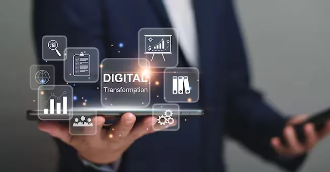Technology strategy for digital transformation, digitization of business processes and data, optimization and automation of operations, management of business services, Internet and cloud computing. (Adobe Stock)