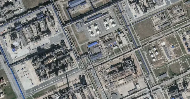 The Russian refinery in Omsk hit by a Ukrainian drone via REUTERS