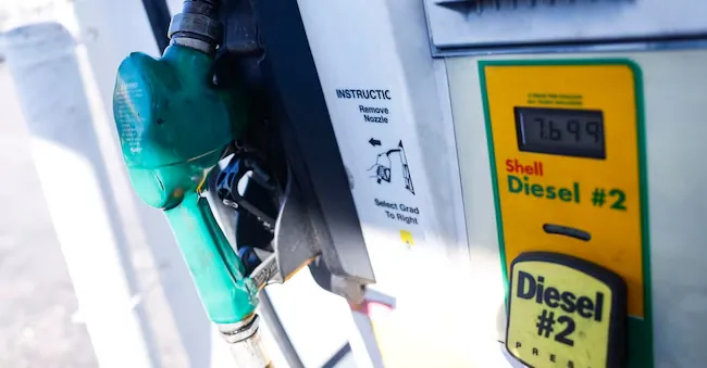 The diesel pump at the Shell service station at the corner of Sunland Boulevard and Vanowen Street in Los Angeles, California. Gasoline prices have reached an all-time high in the United States, increasing costs for motorists and consumers due to rising fuel prices.   (EPA/Chris Torres)